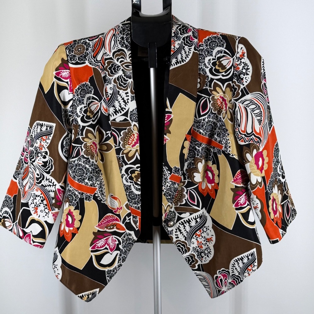 Lavender & Honey Womens Floral Abstract Open Front Blazer Orange Brown Small‎
